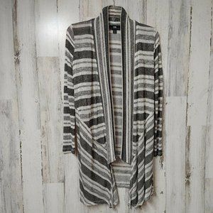Open Front Sweater Women's Small Long Length Gray Striped Cardigan